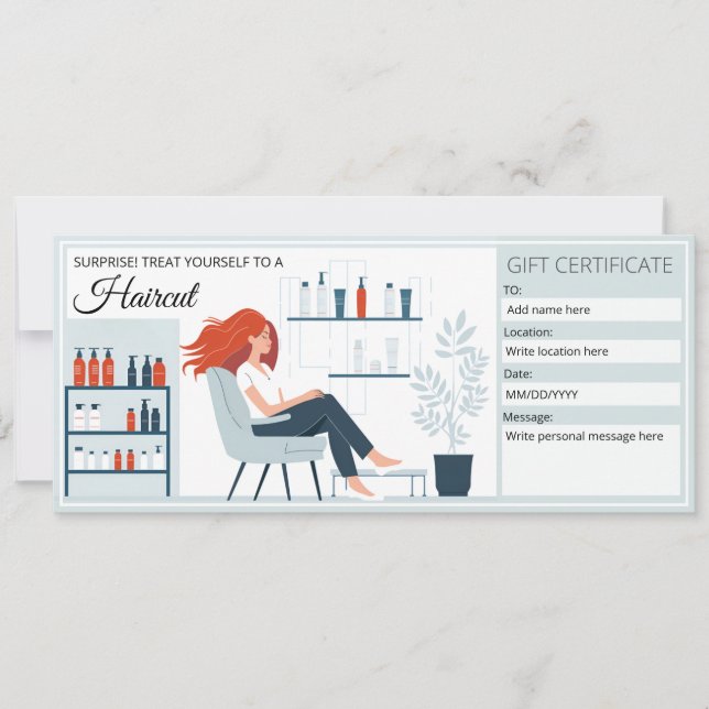 Hair Salon Gift Certificate Template, Haircut Gift Inbjudningar (Framsida)