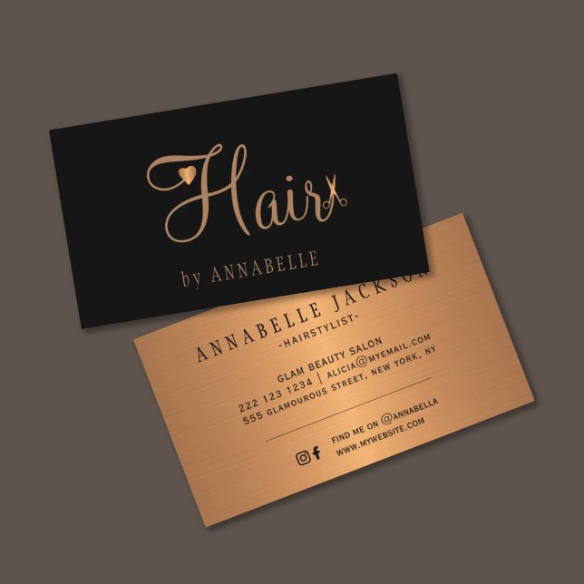 Hair salon glam Black guld metallhårstylist Visitkort (Skapare uppladdad)