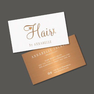 Hair salon glam white guld metallhårstylist visitkort