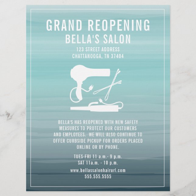 Hair Salon Grand Återöppning Aqua Ombre Reklamblad (Framsidan)