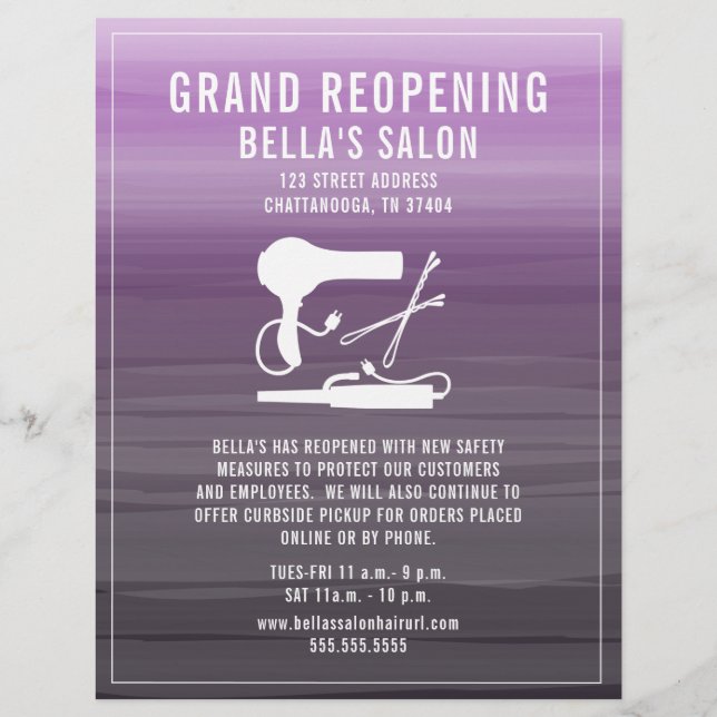 Hair Salon Grand Reöppning Lila Ombre Reklamblad (Framsidan)