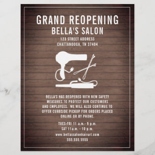 Hair Salon Grand Reöppning Rustic Wood Reklamblad
