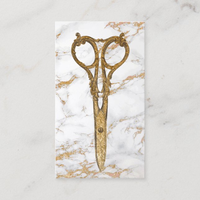 Hair Salon Guld Antique Scissor Trendig Marble #2 Visitkort (Framsida)