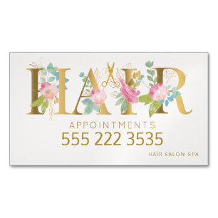 Hair salon guld blommigt rosa avtalade tider mobil magnetiska visitkort