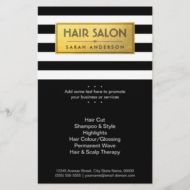 HAIR SALON - Guld-etikett och svart vitt Rand Flygblad (Framsidan)