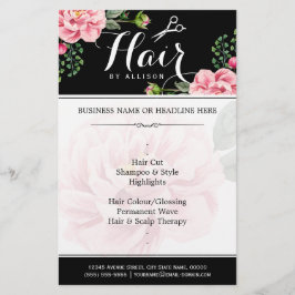 Hair Salon Hair cut Black White Blommigt Flygblad