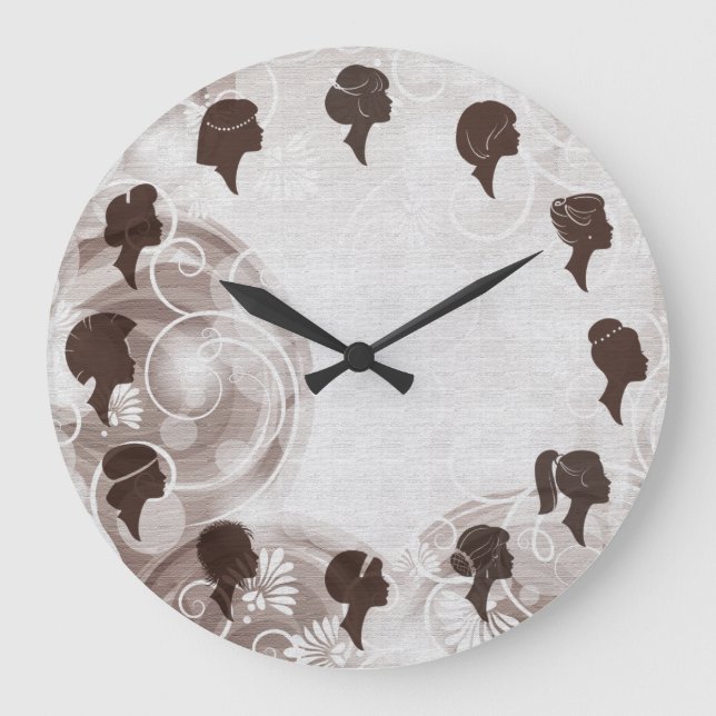 Hair Salon Hairdresser Elegant Brown Clock Stor Klocka (Framsida)