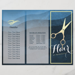 Hair Salon Hairstylist Blue Guld Sissors Tri-Fold