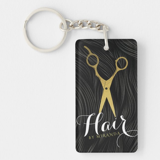 Hair Salon Hairstylist Modern Black Guld Scissors (Framsidan)