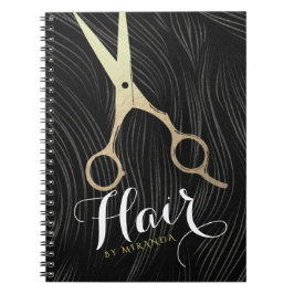 Hair Salon Hairstylist Modern Black Guld Scissors Anteckningsbok