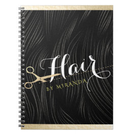 Hair Salon Hairstylist Modern Black Guld Scissors Anteckningsbok