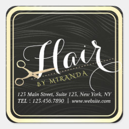 Hair Salon Hairstylist Modern Black Guld Scissors Fyrkantigt Klistermärke