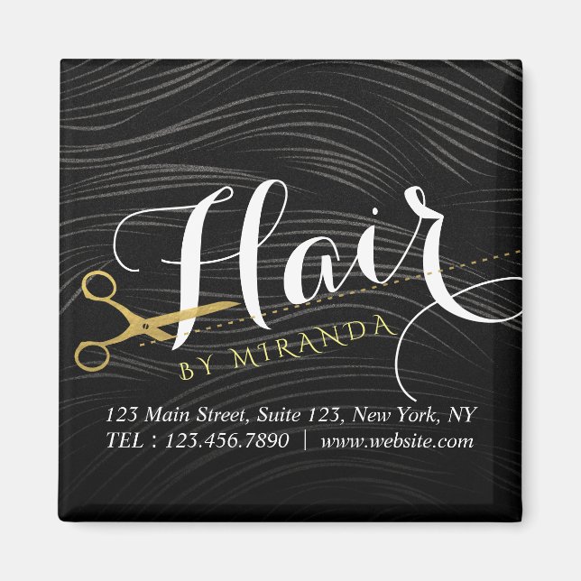Hair Salon Hairstylist Modern Black Guld Scissors Magnet (Framsidan)