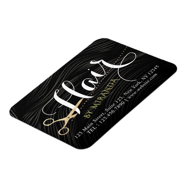 Hair Salon Hairstylist Modern Black Guld Scissors Magnet (Vänstra Sidan)