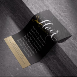 Hair Salon Hairstylist Modern Black Guld Scissors Reklamblad
