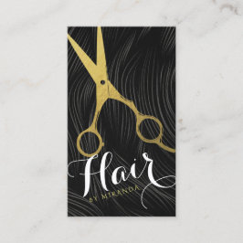 Hair Salon Hairstylist Modern Black Guld Scissors Visitkort