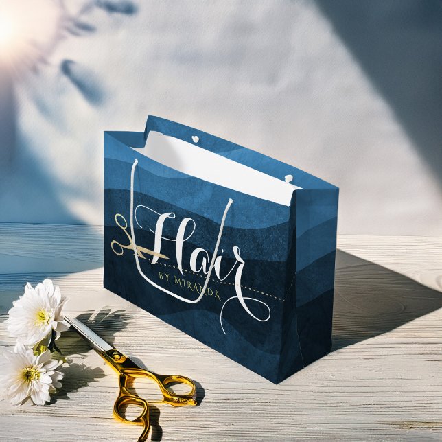 Hair Salon Hairstylist Modern Blue & Guld Scissors (Skapare uppladdad)