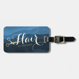 Hair Salon Hairstylist Modern Blue & Guld Scissors Bagagebricka