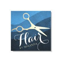 Hair Salon Hairstylist Modern Blue & Guld Scissors