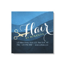 Hair Salon Hairstylist Modern Blue & Guld Scissors