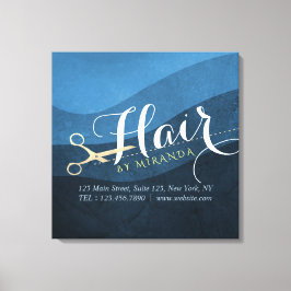 Hair Salon Hairstylist Modern Blue & Guld Scissors Canvastryck