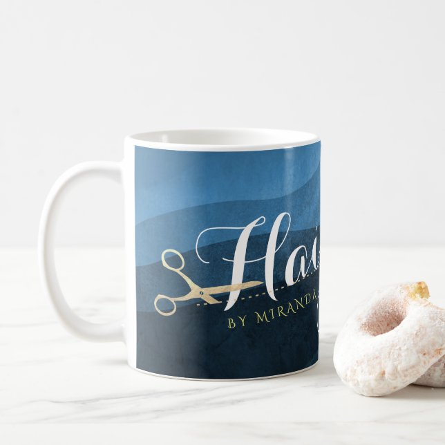 Hair Salon Hairstylist Modern Blue & Guld Scissors Kaffemugg (Med munk)