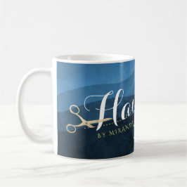 Hair Salon Hairstylist Modern Blue & Guld Scissors Kaffemugg