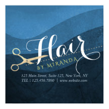 Hair Salon Hairstylist Modern Blue & Guld Scissors