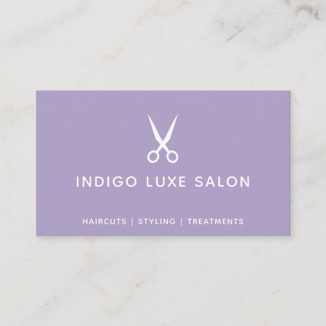 Hair Salon Hairstylist Modern Sissors Lila Visitkort (Framsida)