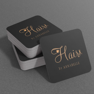 Hair salon hårstylist guld svart modern fyrkantigt visitkort