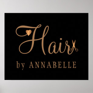 Hair salon hårstylist namn koppar guld glitter poster