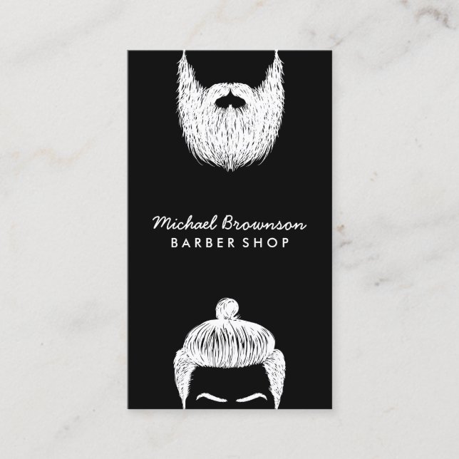 Hair Salon Hipster Man Beard Black Barber Visitkort (Framsida)