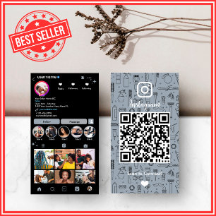 Hair Salon Instagram Dusty Blue   Social Media QR Visitkort