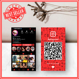 Hair Salon Instagram Red | Social Media QR-kod Visitkort
