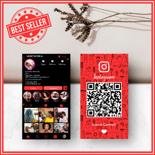 Hair Salon Instagram Red   Social Media QR-kod Visitkort
