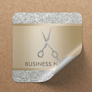 Hair Salon Luxury Silver Glitter Hairstylist Fyrkantigt Klistermärke