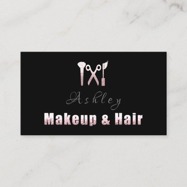 Hair Salon Makeup Artist Möte Rosa Black Visitkort (Framsida)