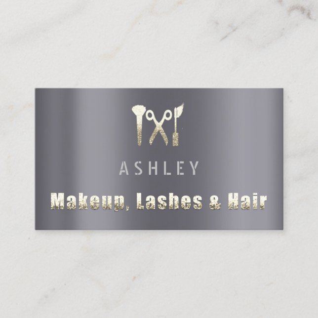 Hair Salon Makeup Lash Appointett Card Grått Guld Visitkort (Framsida)