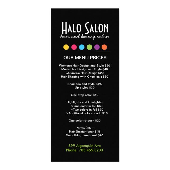 Hair Salon Menu-rackkort Reklamkort (Framsidan)