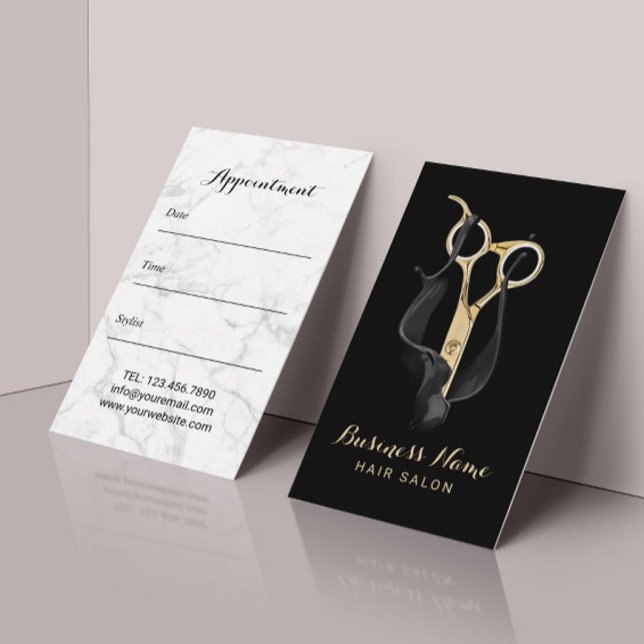 Hair Salon Modern Black & Guld Hair Möte Tidsbeställning Kort (Skapare uppladdad)