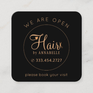 Hair salon modern elegant frisör svart tidsbeställning kort