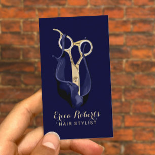 Hair Salon Modern Navy & Guld Hair Stylist Visitkort