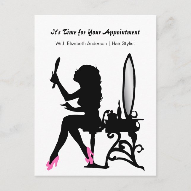 Hair Salon Möte Reminder Girly Hair Stylist Vykort (Framsida)