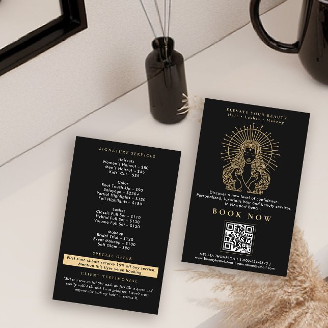 Hair Salon Nagel Makeup Lash Tarot Marknadsföring  Flygblad (hair salon flyer qr code logo mystical tarot celestial beauty makeup nails lashes stylist beauty)