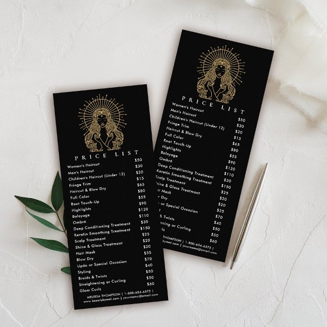 Hair Salon Nagel Makeup Lash Tarot Pris List Reklamkort (hair salon price card mystical tarot celestial beauty makeup nails lashes stylist beauty)