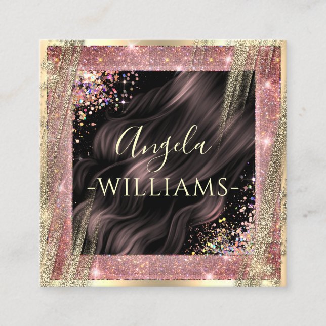 Hair Salon Personlig QR Code Black och Guld Fyrkantigt Visitkort (Framsida)