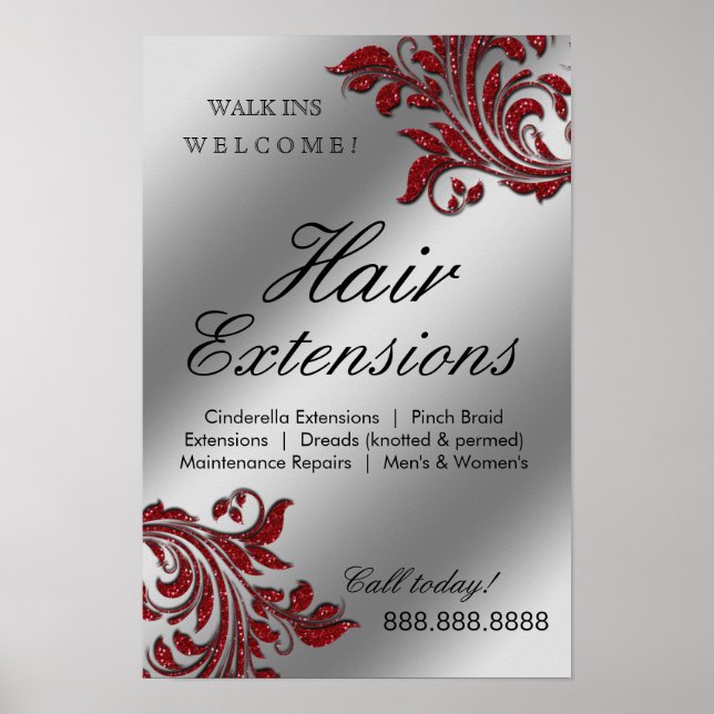 Hair Salon Poster Silver Red Löv Gnistra (Framsidan)