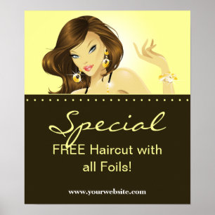 Hair Salon Poster Söt Woman Gult Jewelry