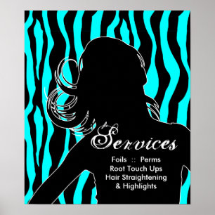 Hair Salon Poster Woman Blue Zebra