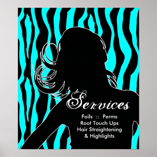 Hair Salon Poster Woman Blue Zebra (Framsidan)